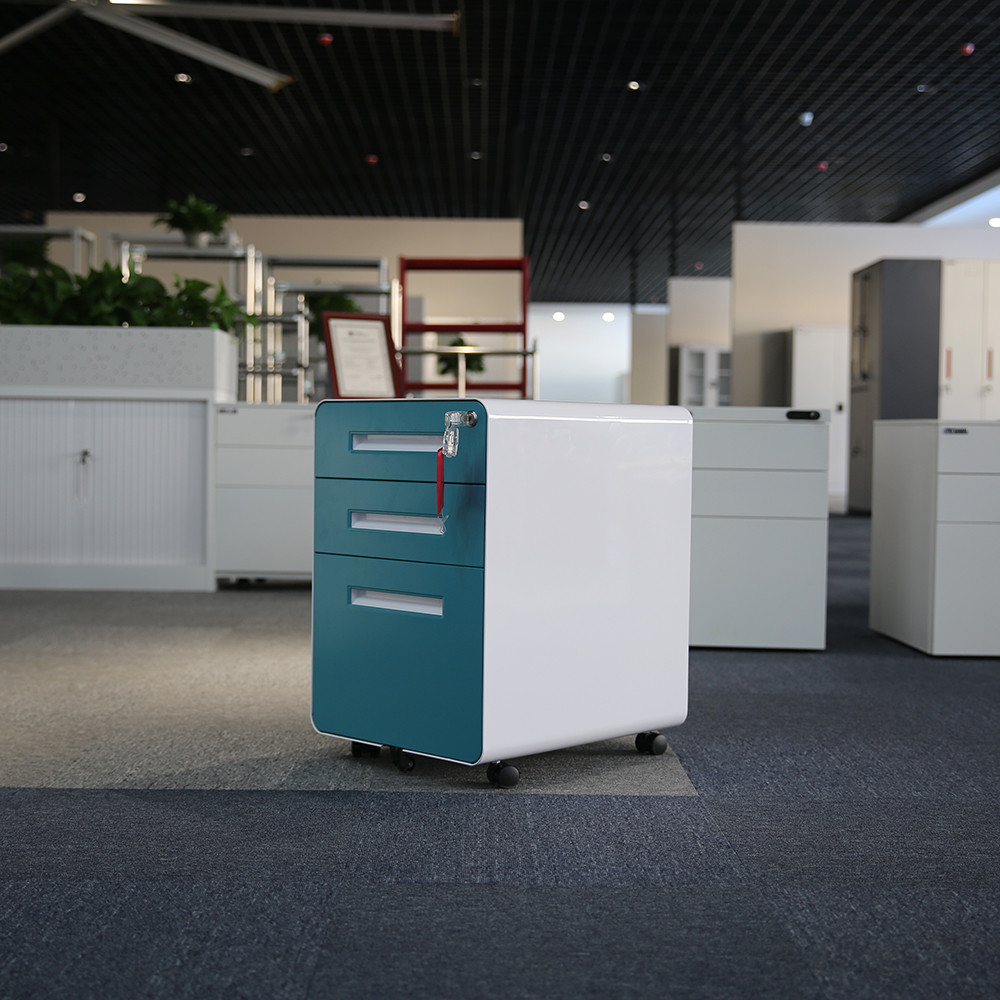 ISO14001 ISO18000 Round Edge Steel Mobile Pedestals 156cm With Three Drawers