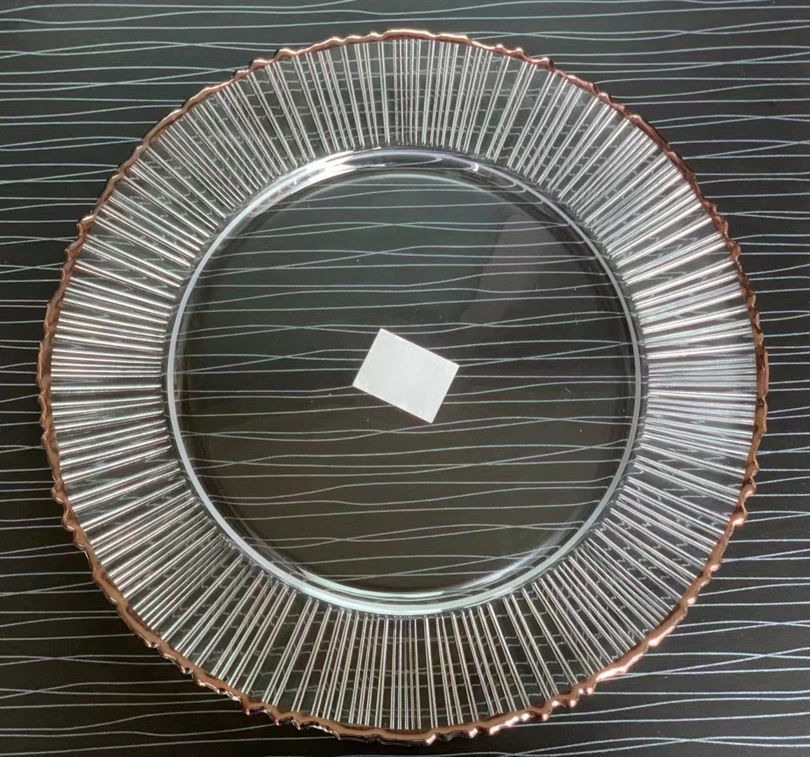 Gold Rim Mirror Charger Plate For Wedding Event Diamond Rhinestones 15 Inch