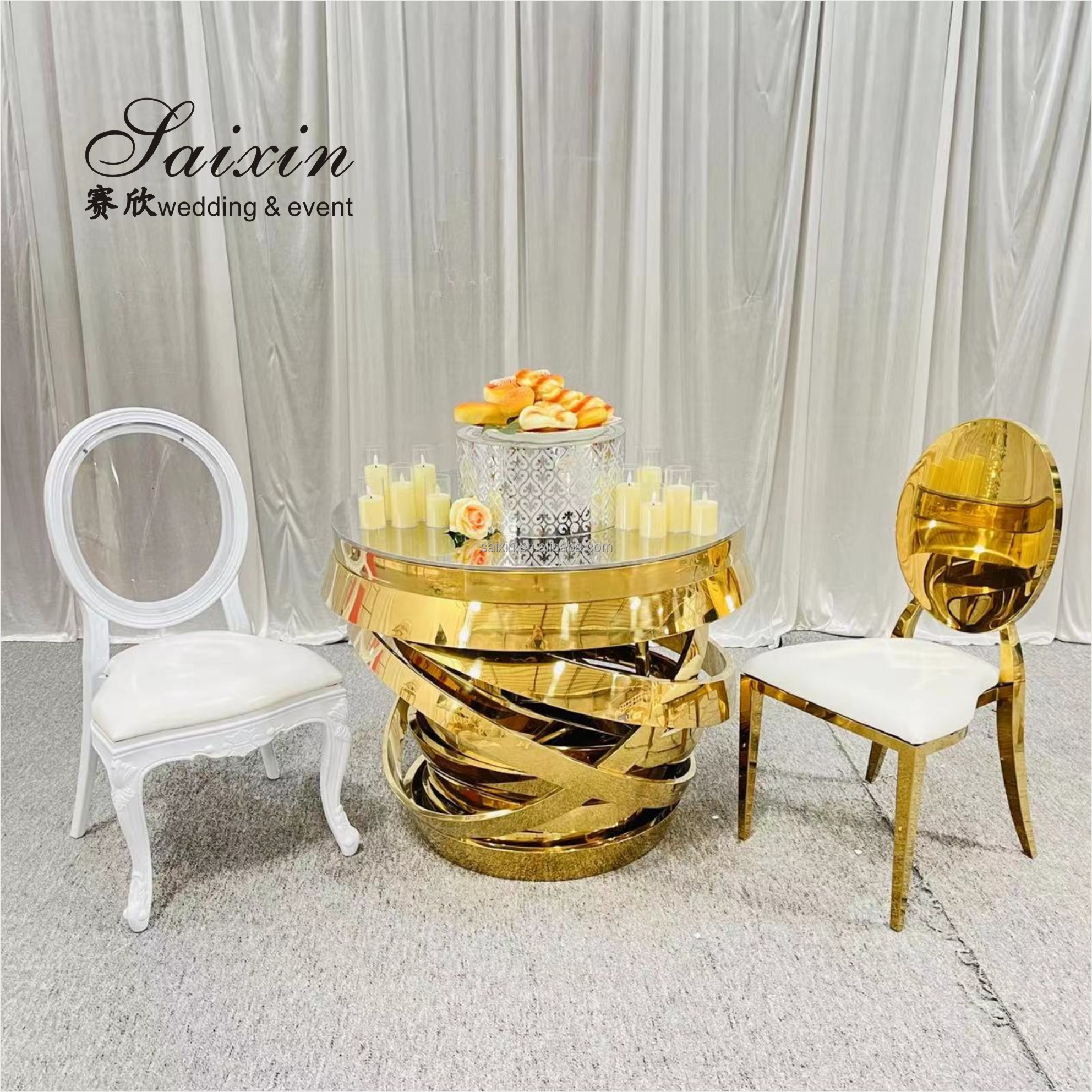 Unique gold sweetmeats acrylic stand cake table for wedding event party