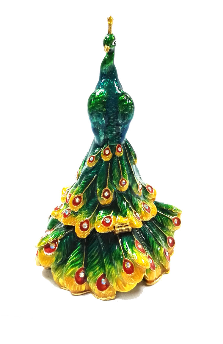 Shinny Gifts China Manufacturer Peacock Trinket Box Metal PeacockJewelry Box Pewter Box