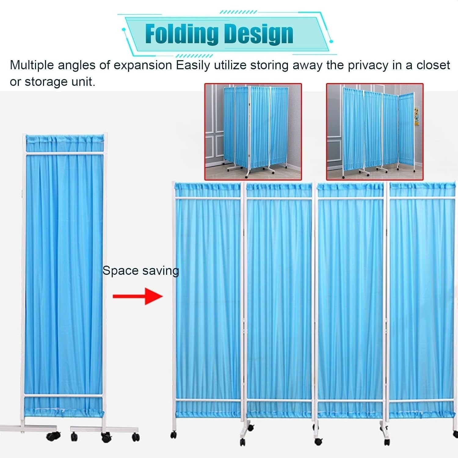 Medical Stainless Steel Movable Hospital Bedside Ward Screen4 Panel Folding Ward Screen With Wheels