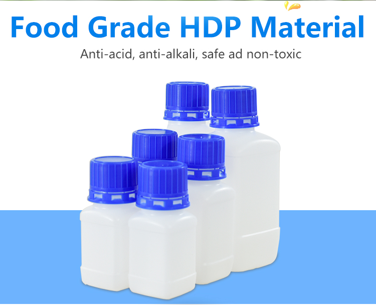 Square White HDPE Plastic Lab Bottles Reagent Chemical Storage 60ml-250ml