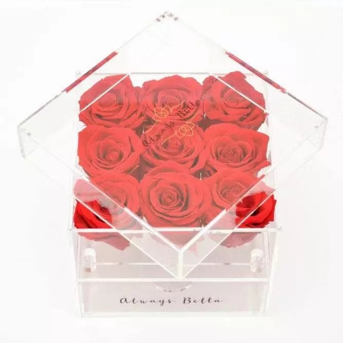 Factory Price Clear Acrylic Box OEM/ODM Transparent Preserved Rose Acrylic Box With Drawer rose gift