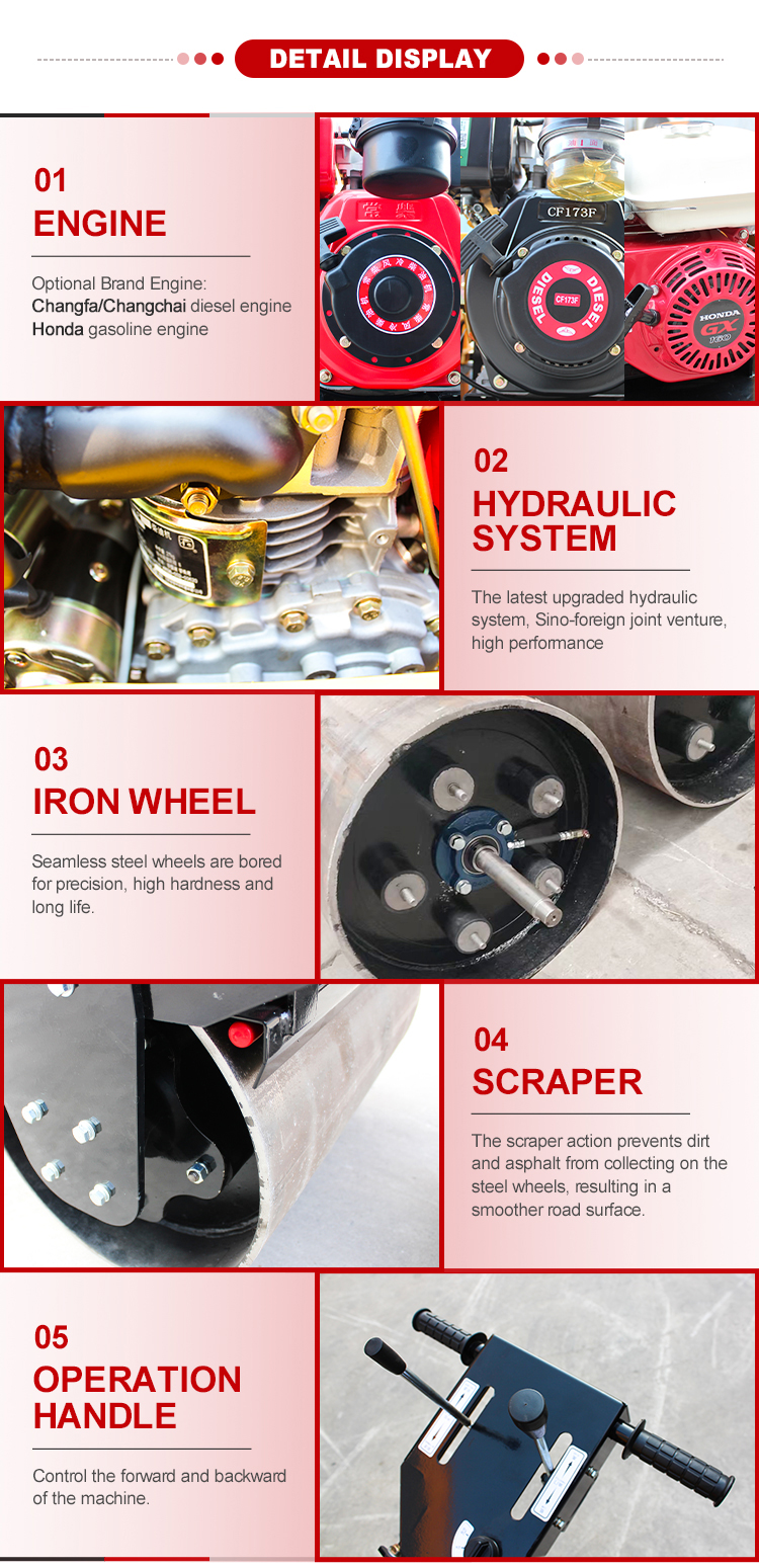 Electric Start 0.3 Ton Walk Behind Single Drum Roller HQ-YL600C for Vibratory Road Repair