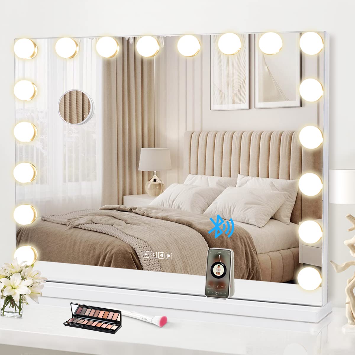 Silver LED Makeup Mirror 3000K - 6000K Hollywood Makeup Mirror