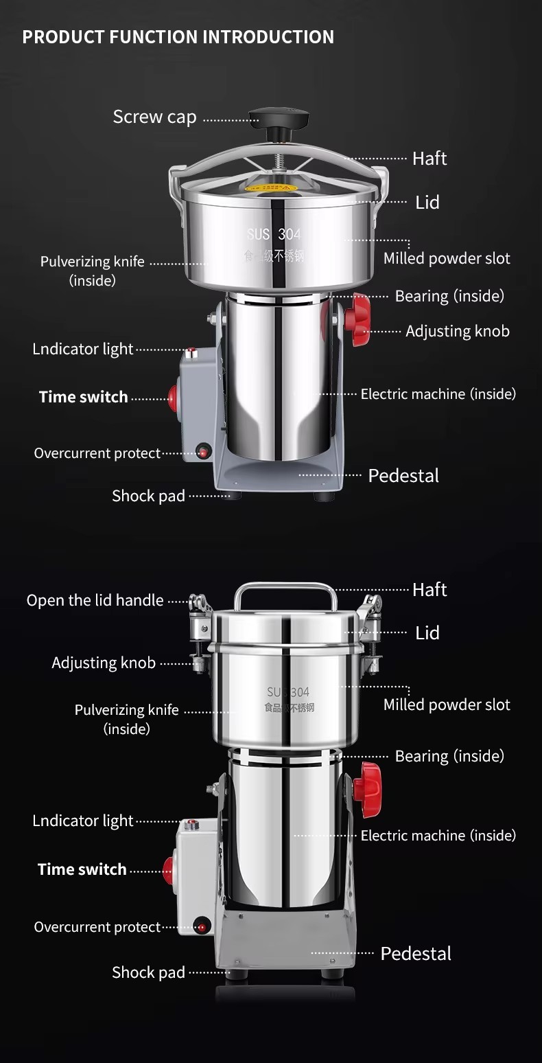 Mini Home 2500G Grinder Small Rice Corn Walnut Coffee Cocoa Peanut Soybean Sesame Flour Mill Machine