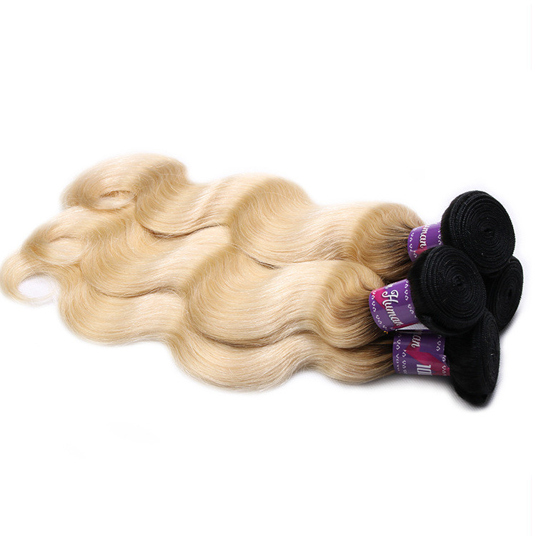 1b 613 two tone hair ombre hair weaves dark root blonde weave virgin brazilian hair weft