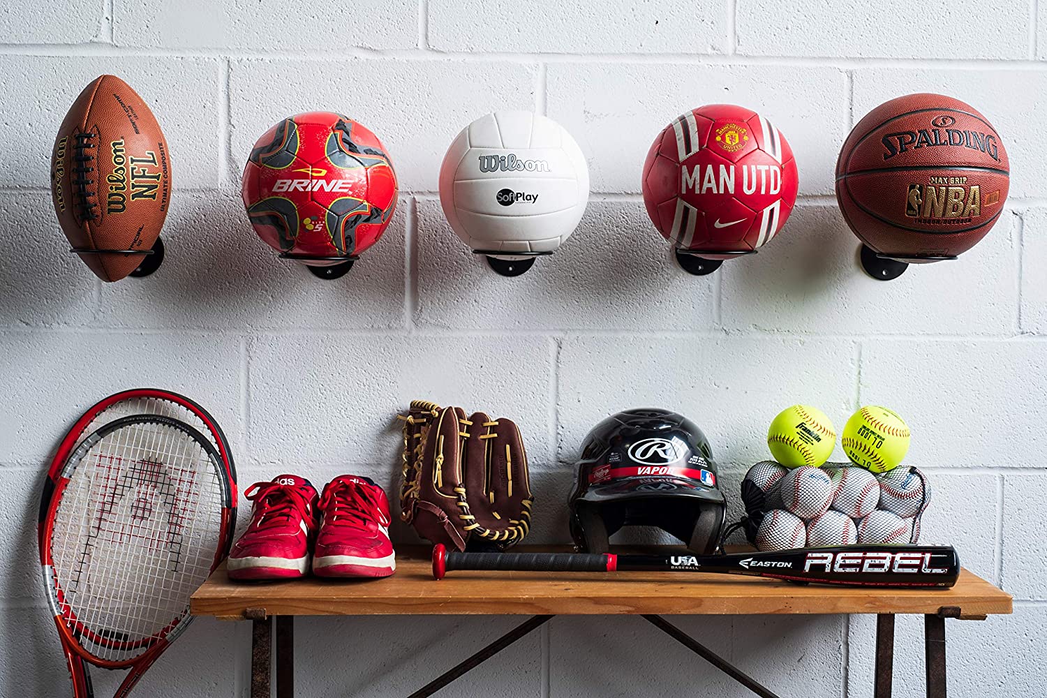 Garage Non-Folding Ball Storage Rack Wall Mounted For Soccer Volleyball And Basketball