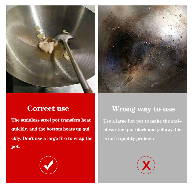 Thickened Stainless Steel Non Stick Chinese Wok Double Ear Non Coating Round Bottom