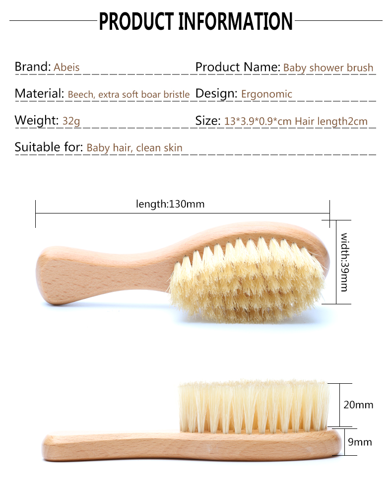 Natural Super Soft Baby Brush Boar Bristle Wooden Handle Baby Bath Brush