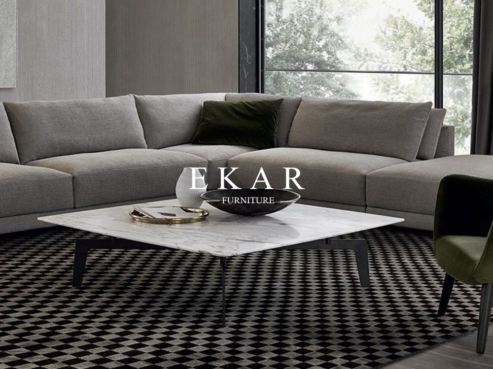 Square Ash Wood Frame White Marble Top Center Modern Coffee Table with Drawer