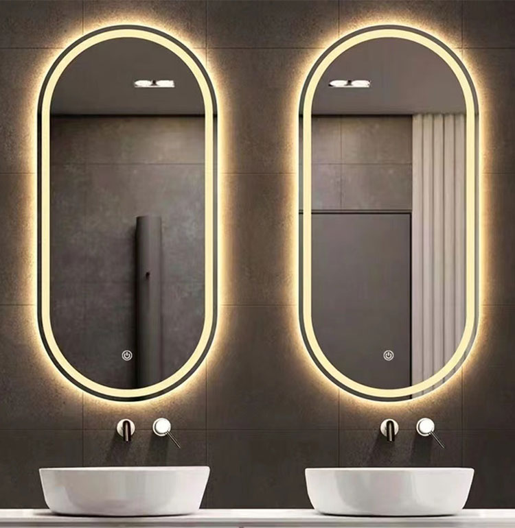 Smart LED Bathroom Vanity Mirror with Oval Bath Toilet and Luminous Lights in Silver