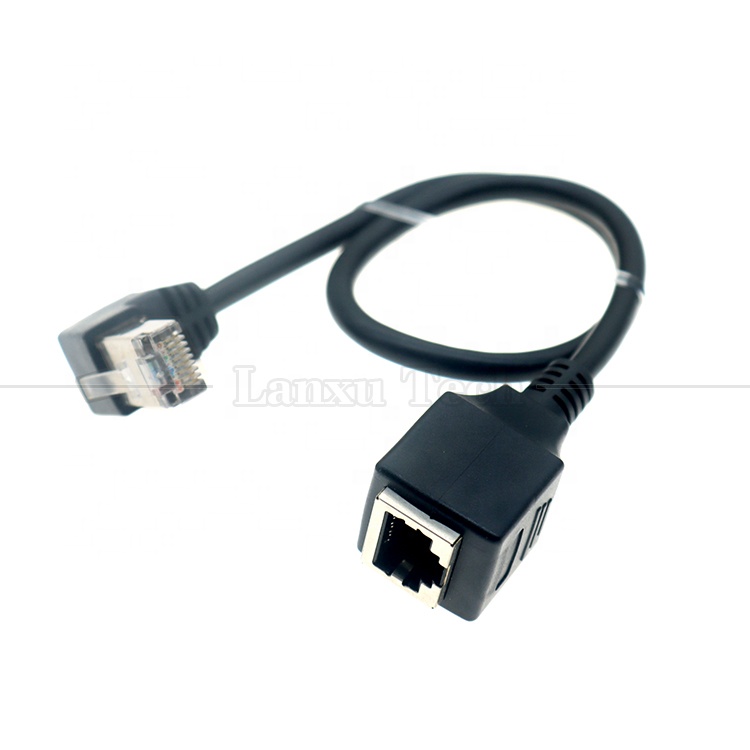 Cat5e Up Down Left Right Angle RJ45 Male to RJ45 Female Socket Panel Mount Ethernet Cable