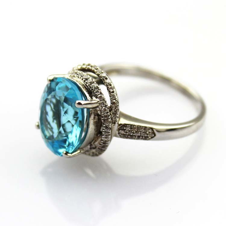 Fashion Jewelry 925 Silver Ring 9mmx11mm Blue Topaz CZ Diamonds Ring (R236)