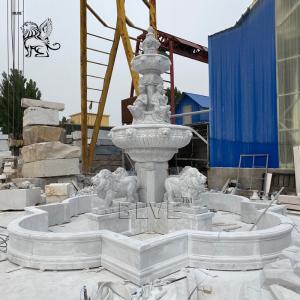 China Modern Water Fountains Marble Lions Fountain Large Stone Carving Garden Decoration on sale
