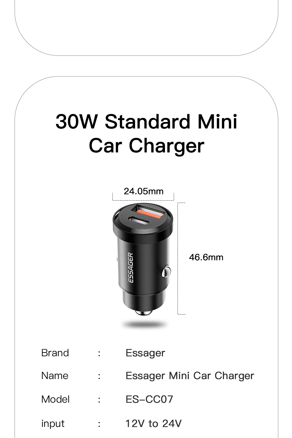 Essager 2022 Gyroscope New USB-A Type-C 30W 45W PD20W Mini Charger Car Charger
