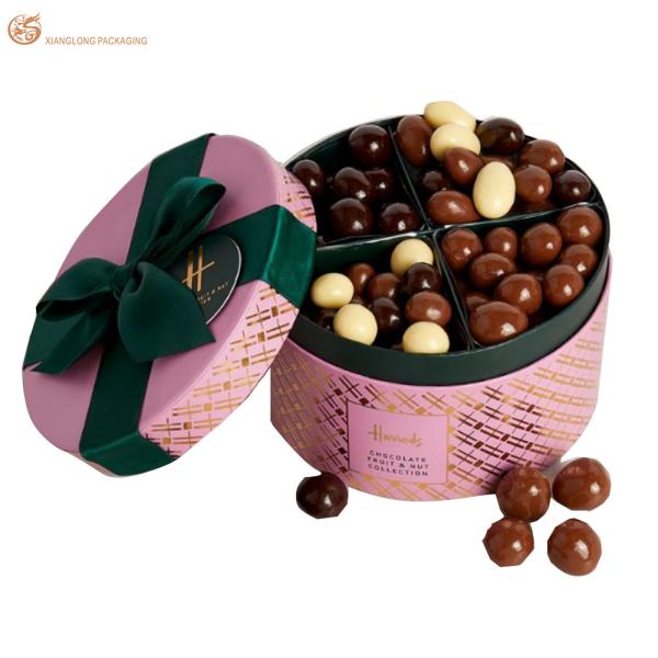 Luxury Pink Cylinder Chocolate Box Rigid Paper Candy Macaron Top Bottom Tube