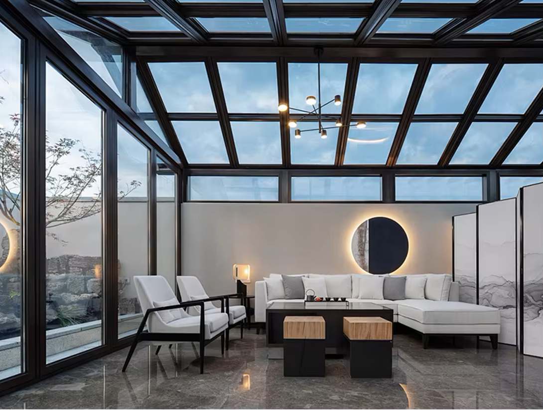 Insulated Outdoor Glass Sunroom Houses With Customized Roof And Chinese Top Hardware