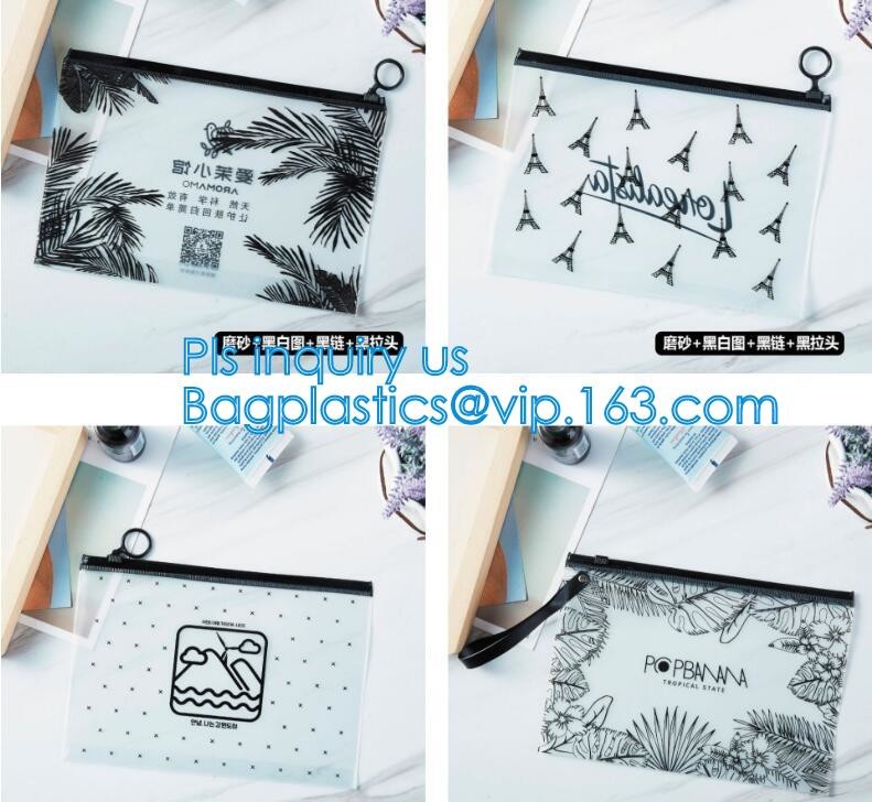 slider LDPE A5 plastic document bag, Zipper slider clear custom undergarment packaging bag, Frosted PVC Swimwear Packing