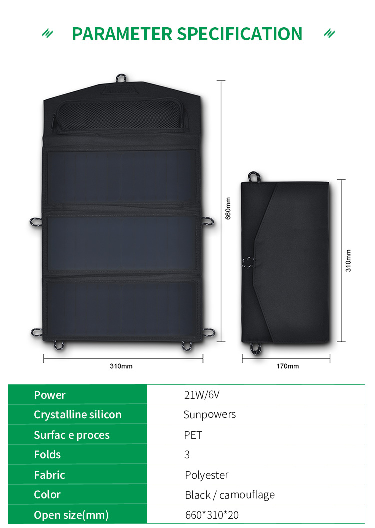 Outdoor Foldable Solar Powered Panel Portable 21W 6V Flexible