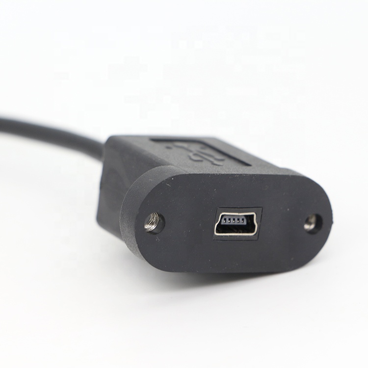Screw Locking 90 Degree Right Angle Male to Female Mini USB Panel Mount Extension Cable