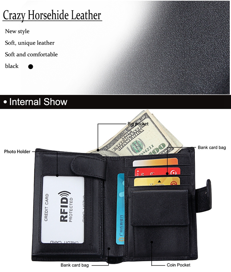 Men's Cowhide Wallet with Custom Logo RFID Blocking and Money Clip in Vintage Design