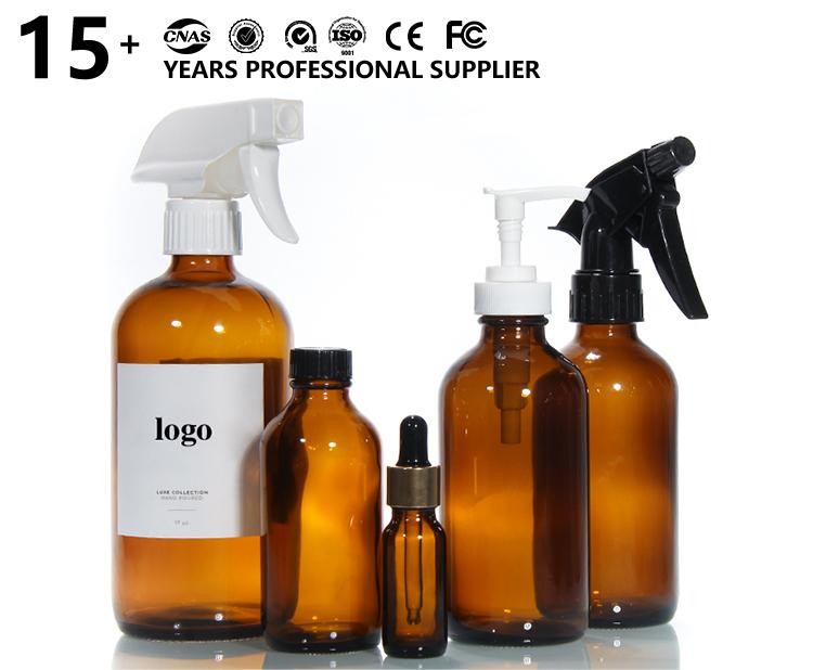Empty Amber Glass Lotion Pump Bottles Soap Dispensers Bottle Jar Cosmetics Containers