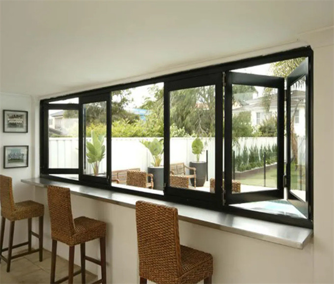 Residential Horizontal Folding Aluminium Tempered Glass Bifolding Windows For Balcony