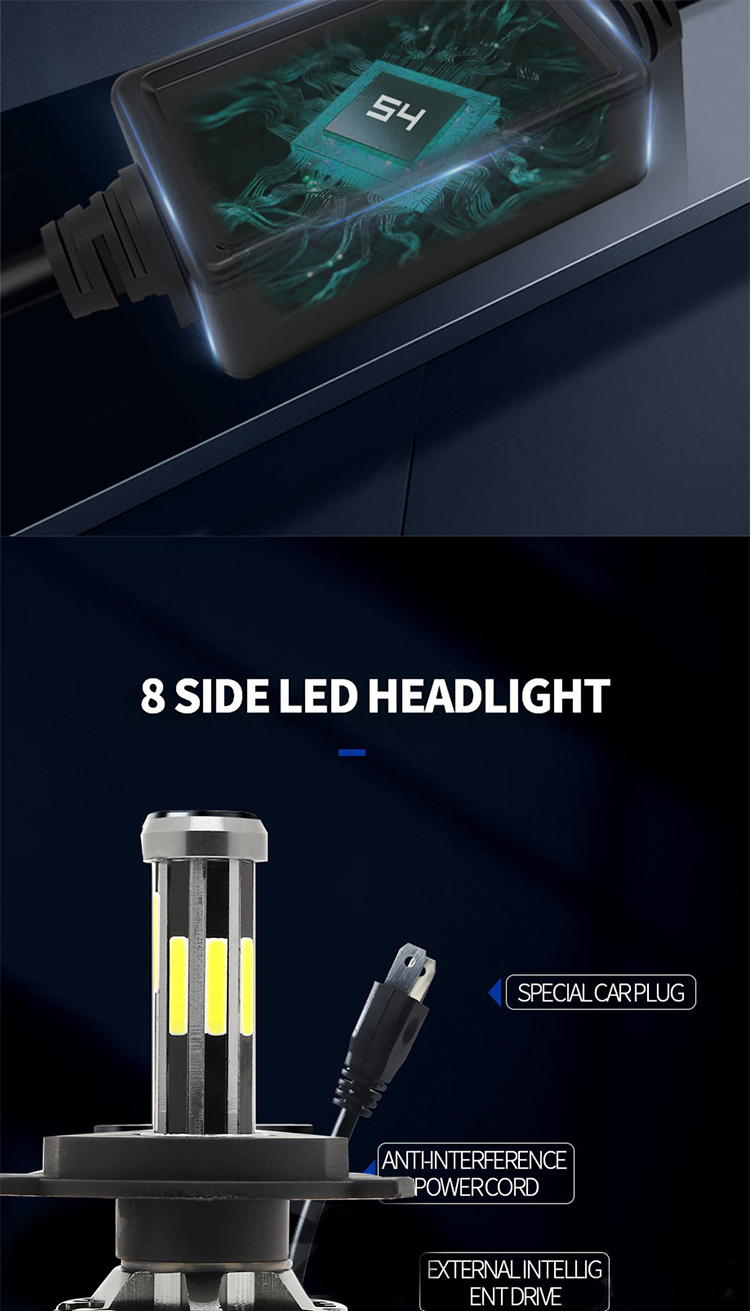 8 Sides H1 H3 H4 H7 9005 9006 Automotive LED Headlight 6000K 360 Canbus