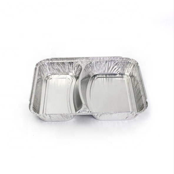 2-compartment lunch box Wholesale Eco- friendly takeaway packaging containers aluminium foil tray food packaging