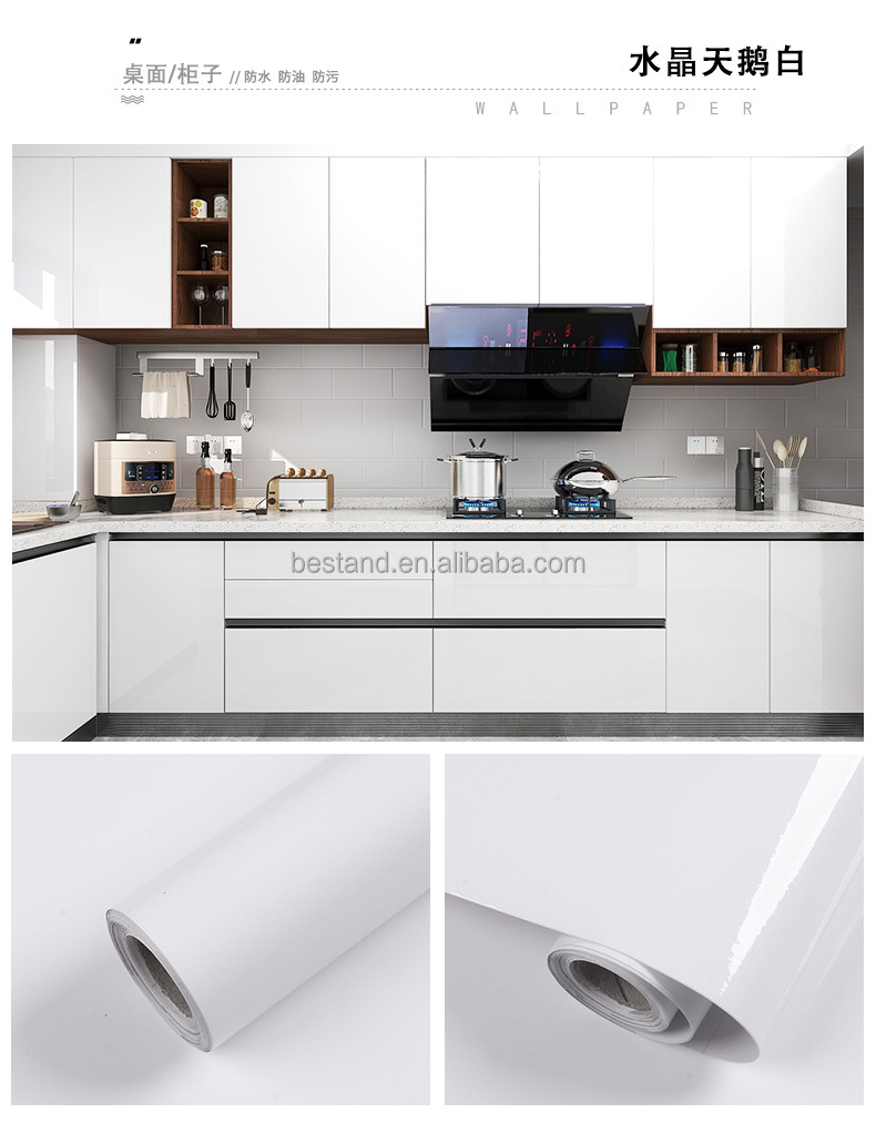 Modern Design PVC Dark Gray Glossy Foil Sticker for Removable Furniture Wallpaper Kitchen Cabinet Door Paper