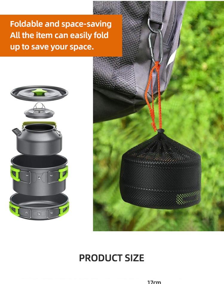 Factory Wholesale Multi-Color Outdoor Cooking Pot Set Durable Ware Tea Pot And Pan Camping Cookware Sets