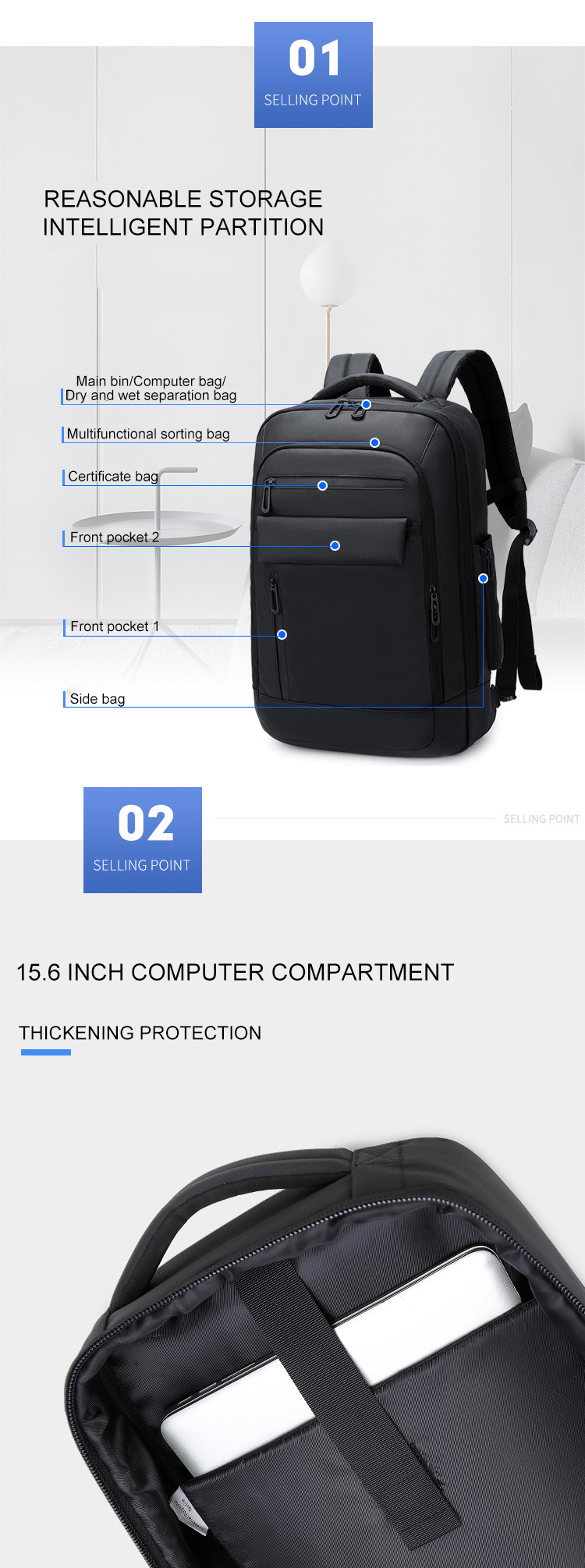 ISO9001 Duffel Bag Interior Zipper Pocket Men Business Backpack 23 Litre