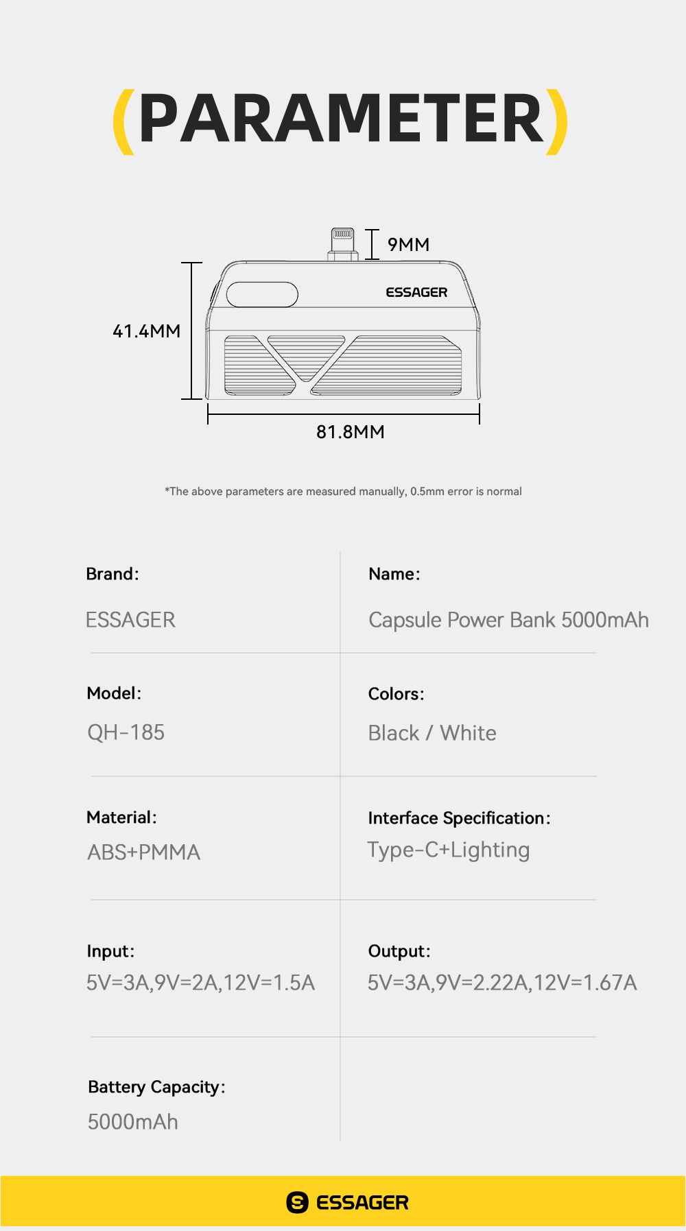 Compact ABS 5000 Mah Power Banks USB C Battery Pack 15W 18W