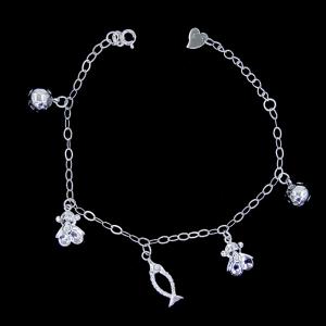  Silver Bracelet Cube And Zircon Cross Chain Double Rhodium Plated / Sterling Silver Box Chain Manufactures