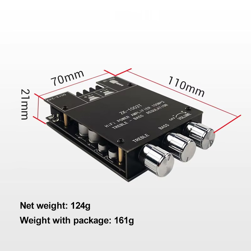 ZK-1002T HIFI 2.0 Channel 5.0BT 100Wx2 Amplifier Board Stereo Subwoofer Speaker Module with AUX Communication