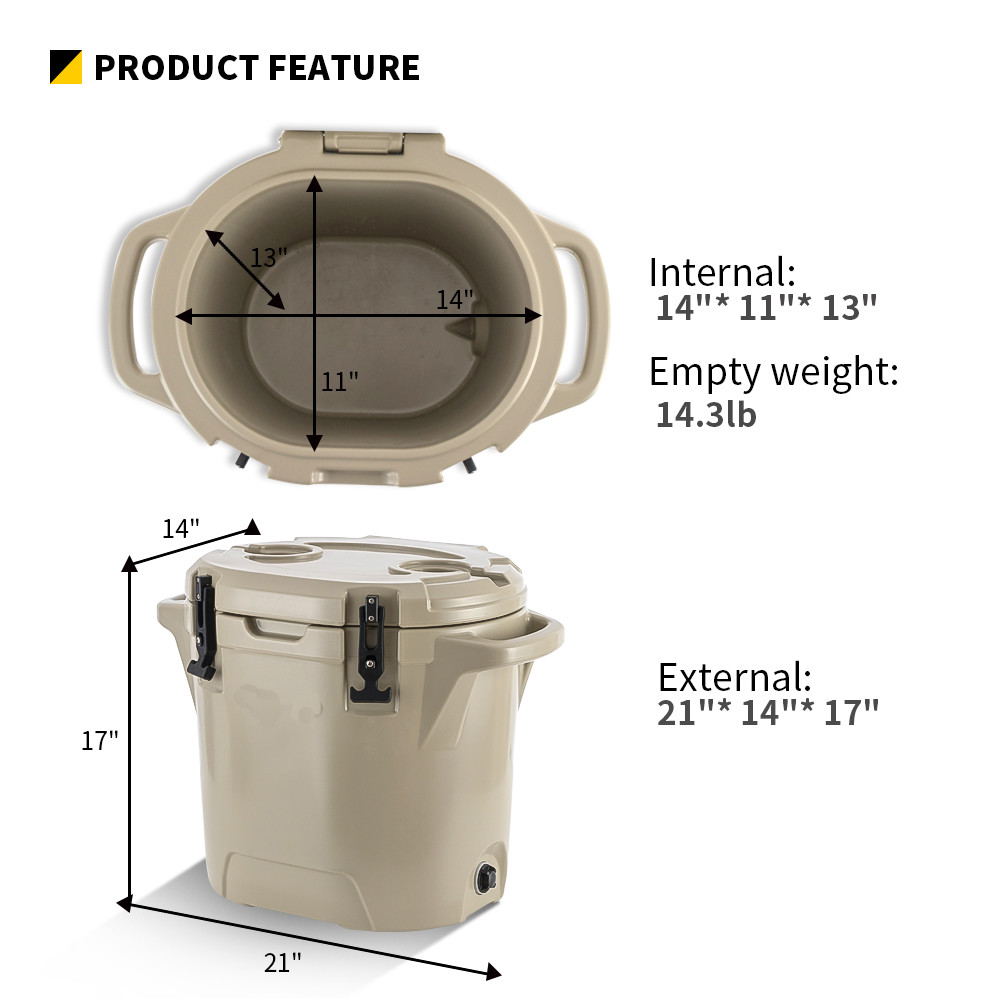 Round 25QT Ice Box Cooler 43cm Car Ice Bucket Foam Insulated
