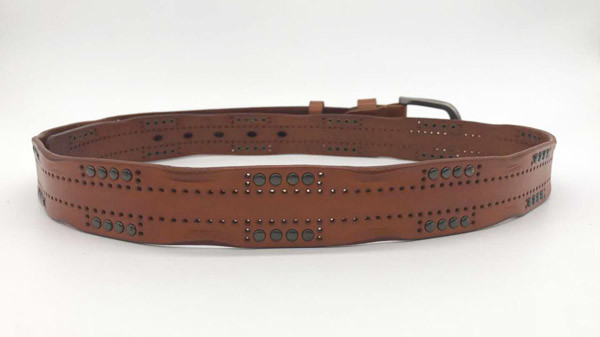 Double Side 5mm Studs Womens Studded Leather Belt 178g Weight Light Brown Color