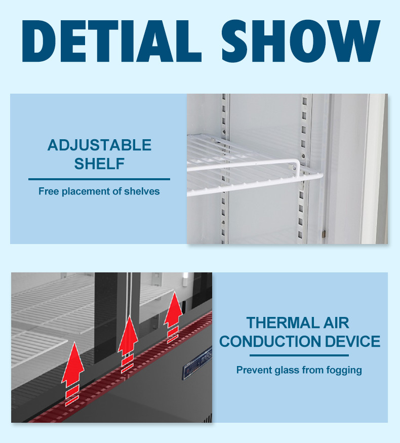 Air Cooling Upright 2 Glass Door Display Chiller 800L Digital Temperature Control