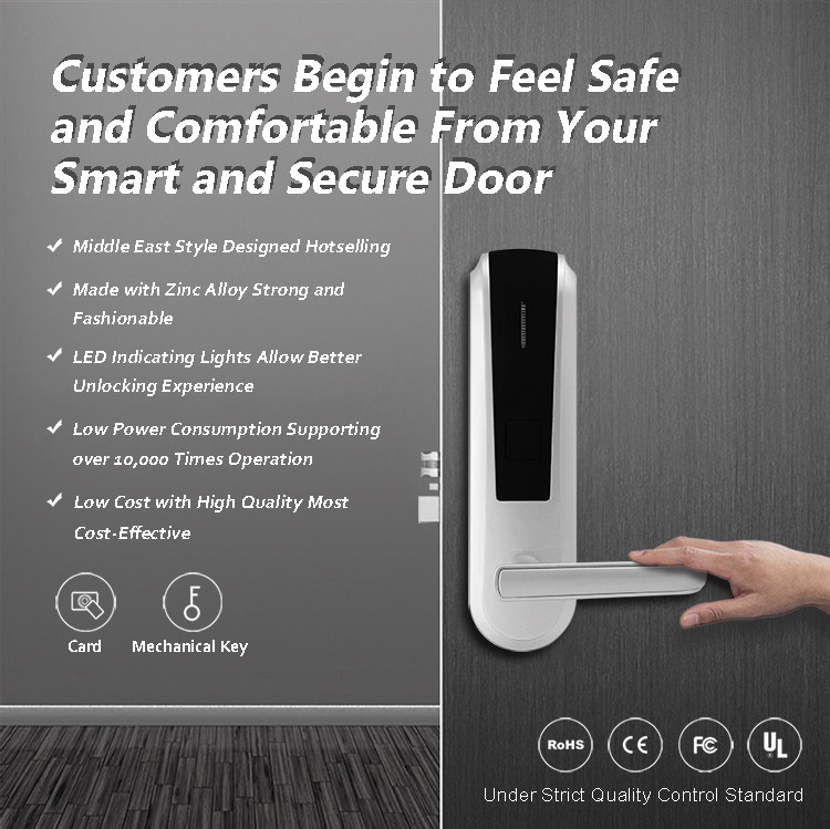 Residential Keyless Front Door Lock , Fingerprint Reader Hotel Style Door Lock