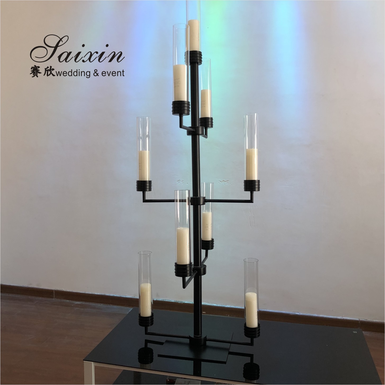 Gold Metal And Crystal Candelabra Party Electroplating Shiny Candle Stand 160cm
