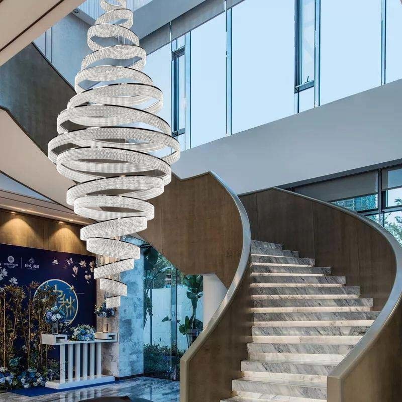 Ring Luxury Staircase Crystal LED Chandelier For Living Room Lobby Large Cristal interior lighting（WH-NC-114)