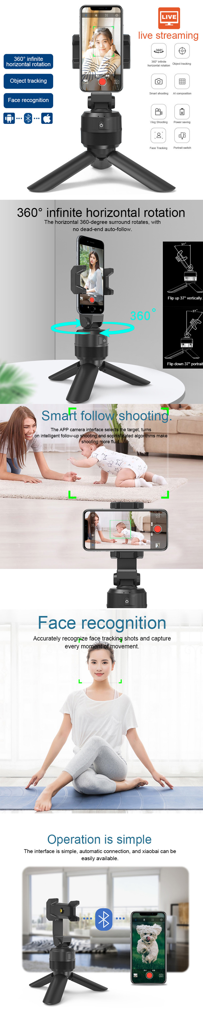 Selfie Stick with Blue-tooth Remote for Smartphones - with Universal Phone Holder up to 3.25 Inch in Width - Adjustable Handheld