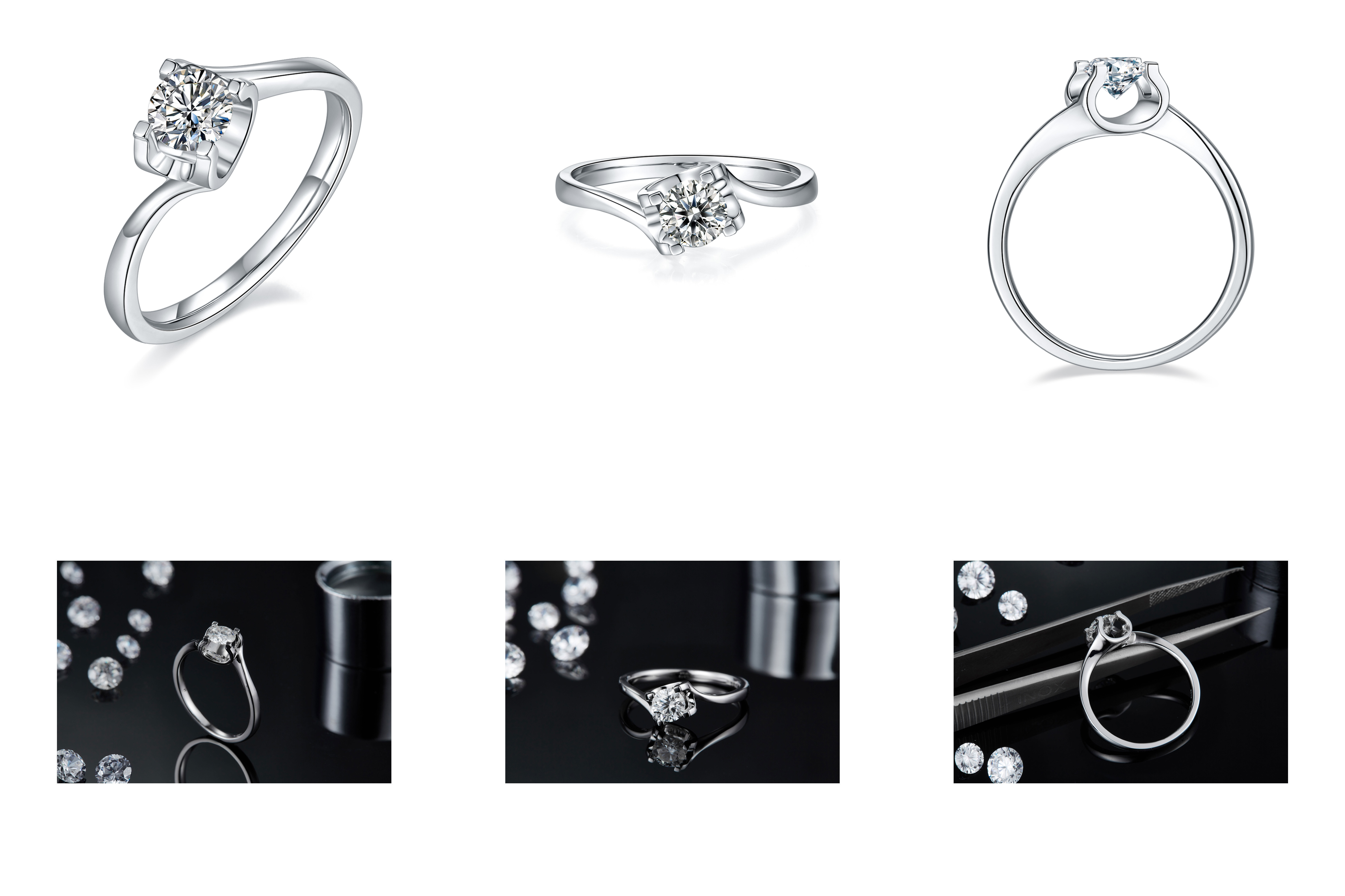 9K with Silver Ring Trapezoidal White Moissanite Diamond Minimalist Wedding Jewelry