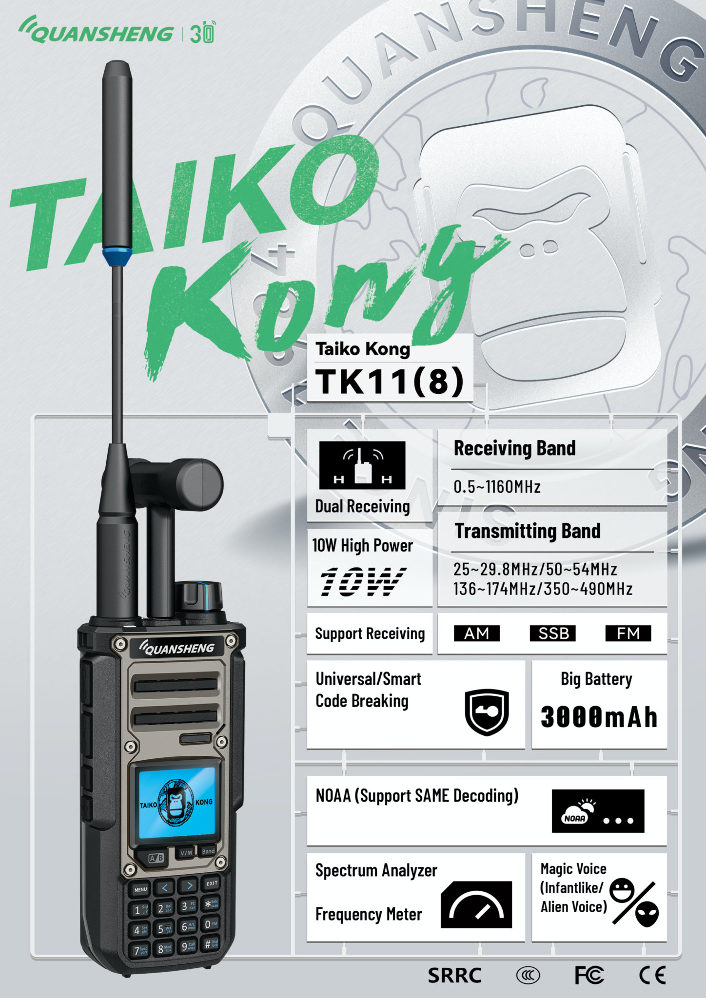 10W Output Power Multi Band Walkie Talkie Frequency Range 25-29.8MHz / 50-54MHz