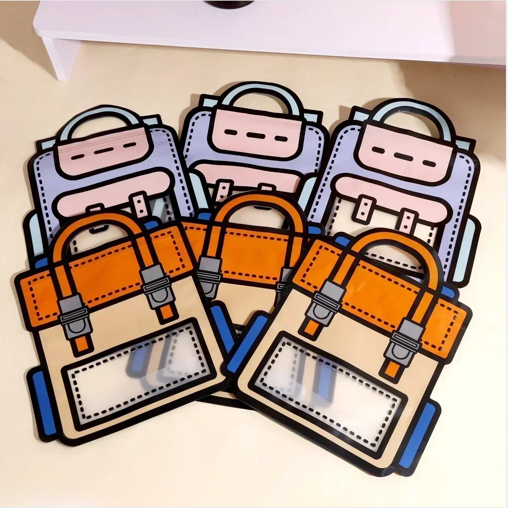 Customizable and Fun Transparent Cartoon Reusable Backpack Shaped Zipper Plastic Gift Bag