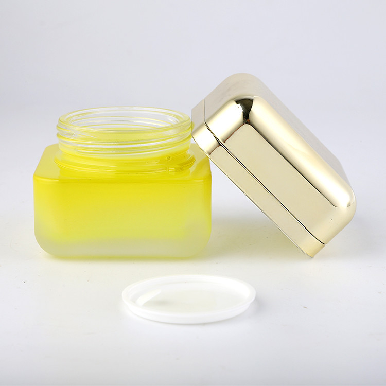 Yellow Matte 50g Frosted Glass Jar Personal Care Empty Container