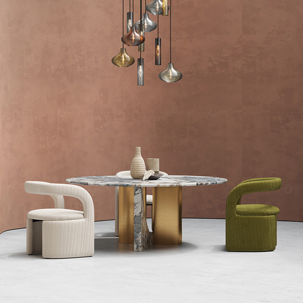 Living Room SS Steel Furniture Glass Metal Marble Dining Table Metal Legs