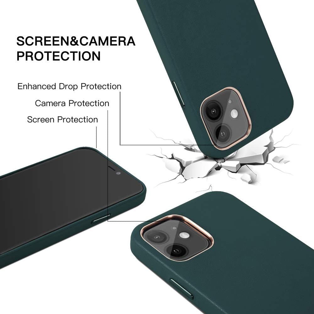 Full Protective Liquid Silicone iPhone 12 Case Built in Magnetic Ring (Supports MagSafe Wireless Charging) (Green)