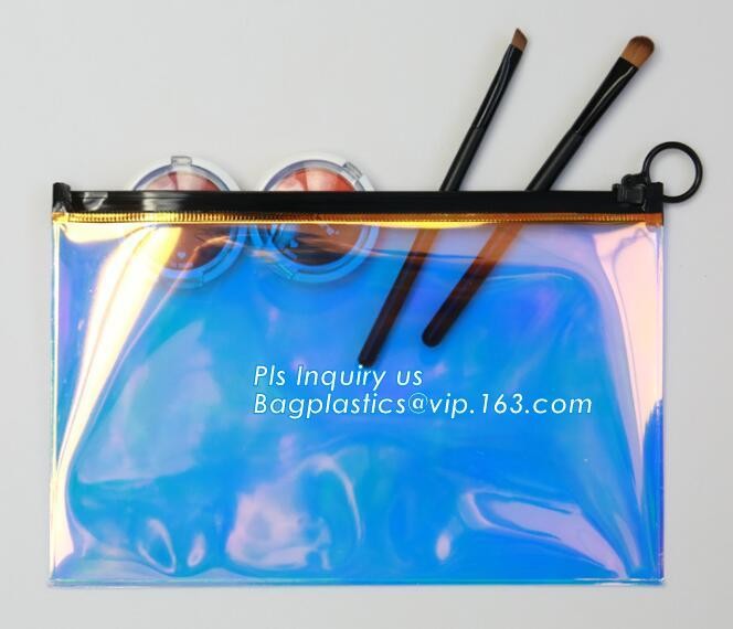 quality slider zipper cosmetic pvc bags, mini plastic zipper cosmetic slider zip bags with print, Pouch Slider plastic Z